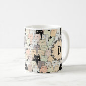 Retro illustratie katten monogram koffiemok (Voorkant rechts)