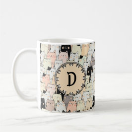 Retro illustratie katten monogram koffiemok