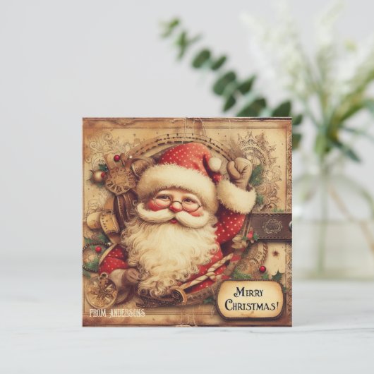  retro illustratie Santa Claus ho ho ho ho Feestdagenkaart (Staand voorkant)