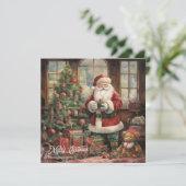 Retro illustratie Sinterklaas en Kerstboom Feestdagenkaart (Staand voorkant)