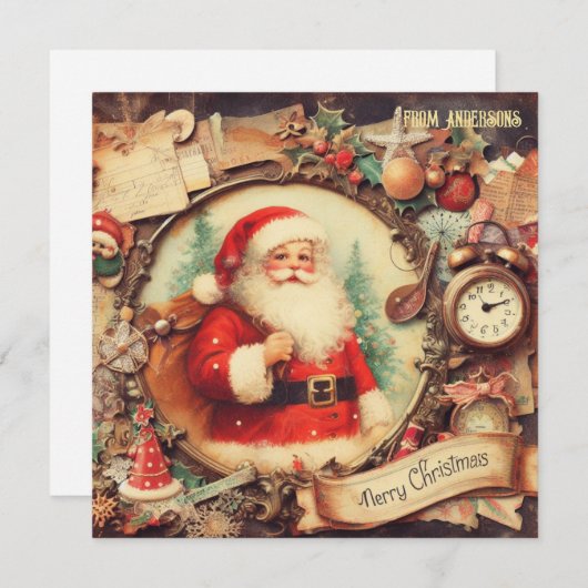 retro illustratie sinterklaas lachend feestdagenkaart (Voorkant / Achterkant)