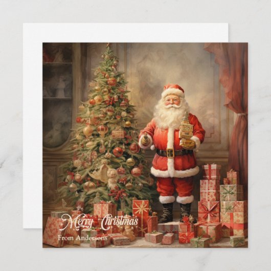 Retro illustratie Sinterklaas met Kerstboom Feestdagenkaart (Voorkant / Achterkant)