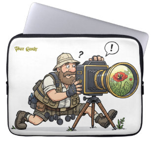 Retro Illustratie van Dieren in het Wild Fotograaf Laptop Sleeve
