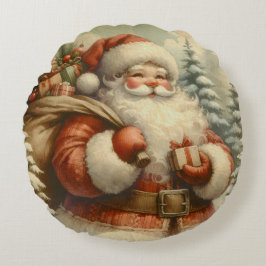 Retro-illustratie van kerstman rond kussen
