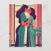 Retro Illustratie van Lesbisch Paar Briefkaart (Voorkant)