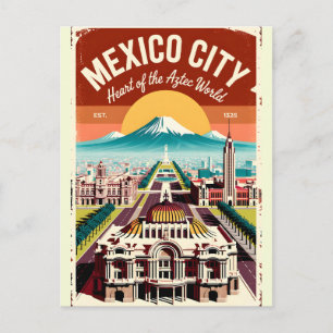 Retro Illustratie van Mexico-Stad Reizen Briefkaart