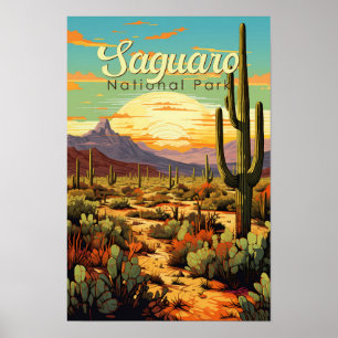 Retro Illustratie van Saguaro National Park Poster