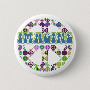 Retro Imagine Peace Buttonnen Ronde Button 5,7 Cm