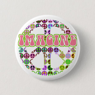 Retro Imagine Peace Buttonnen Ronde Button 5,7 Cm