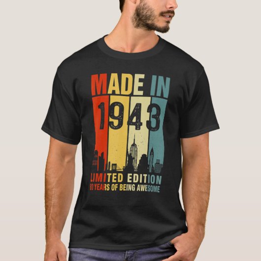 Retro in 1943, 80 jaar Geweldige T-shirt (Voorkant)