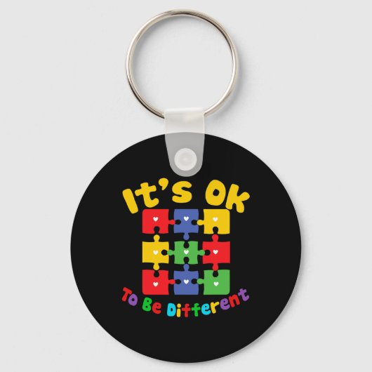 Retro In April dragen we Blauwe Puzzel Autisme Bew Sleutelhanger (Voorkant)