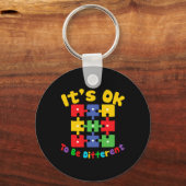 Retro In April dragen we Blauwe Puzzel Autisme Bew Sleutelhanger (Voorkant)