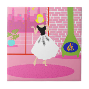 Retro in de roze keramische tegel tegeltje