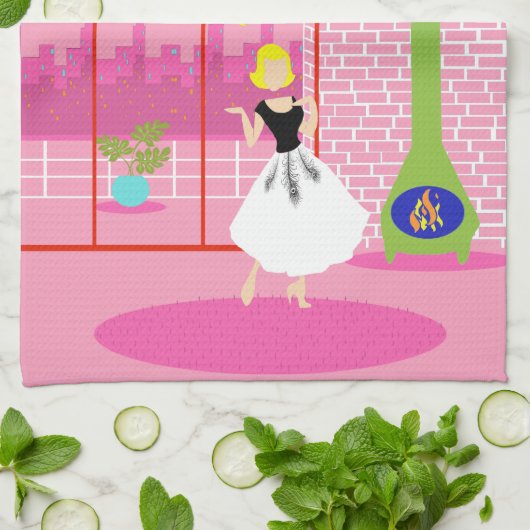 Retro in de roze keukenhanddoek (Gevouwen)