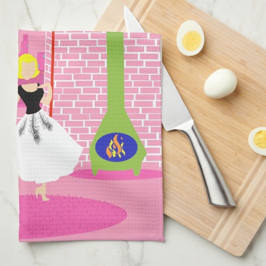 Retro in de roze keukenhanddoek (Quarter Fold)