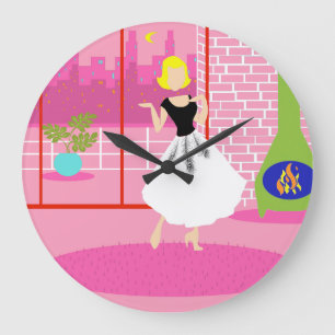 Retro in de Roze Ronde AcrylKlok Grote Klok