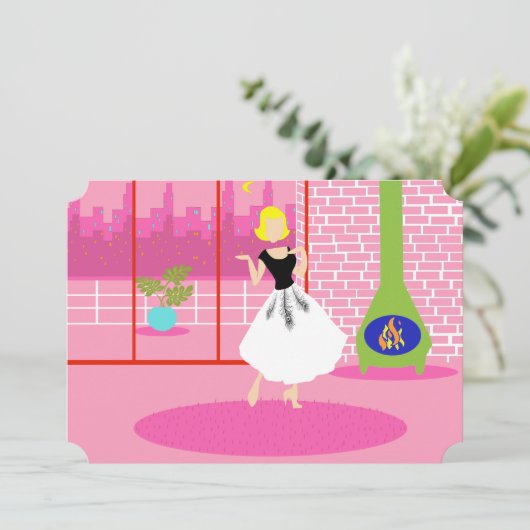 Retro In de Roze Uitnodiging (Staand voorkant)