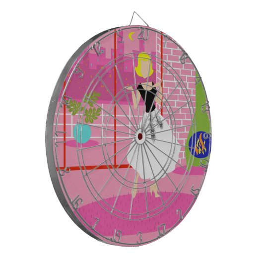 Retro in het roze kunstbord dartbord (Voorkant Links)