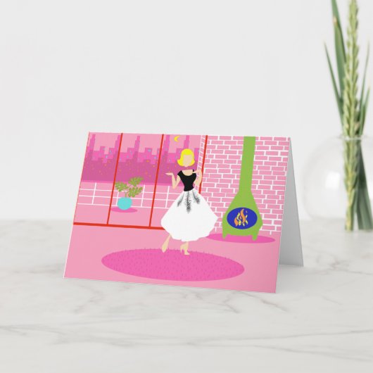 Retro in het Roze Wenskaart Kaart (Voorkant)