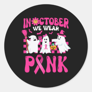 Retro In oktober Draag we Pink Wizard Ghosts Breas Ronde Sticker