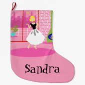 Retro in roze kerststooking Grote Kerstsok (Voorkant)