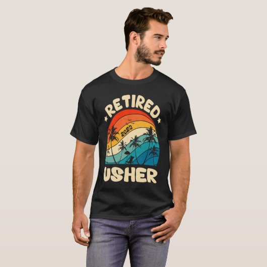 Retro In ruste Usher  pensionering werkt T-shirt (Voorkant volledig)