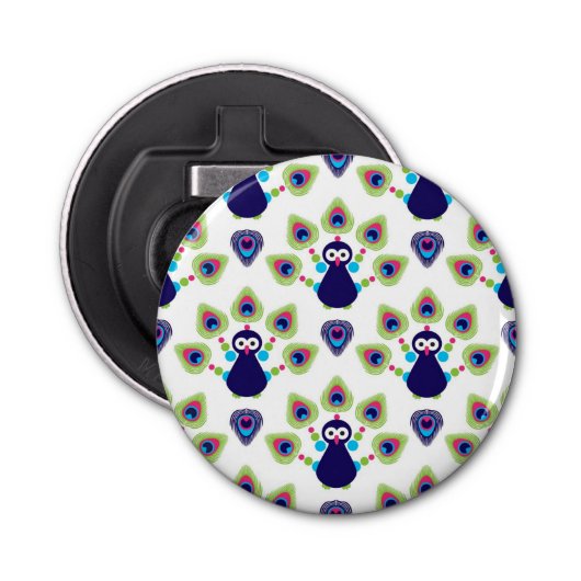 retro india exotische pauw button flesopener (Voorkant)