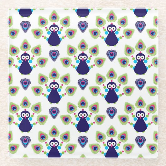 retro india exotische pauw glazen onderzetter (Voorkant)