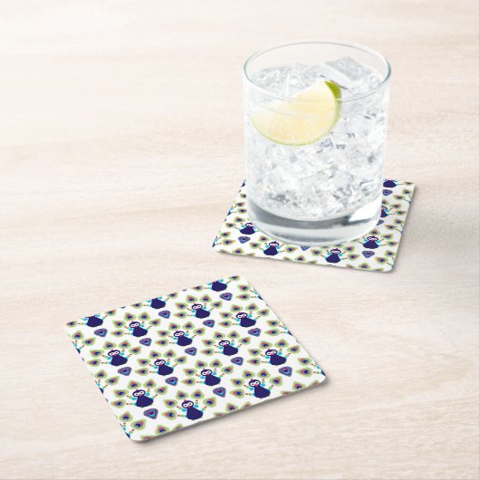 retro india exotische pauw kartonnen onderzetters (Insitu)