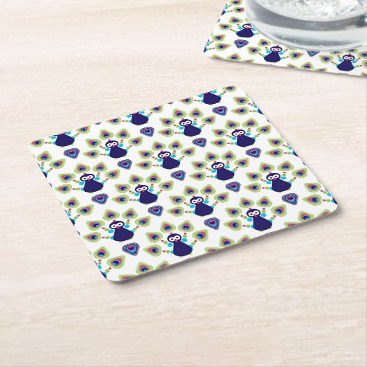 retro india exotische pauw kartonnen onderzetters (Schuin)