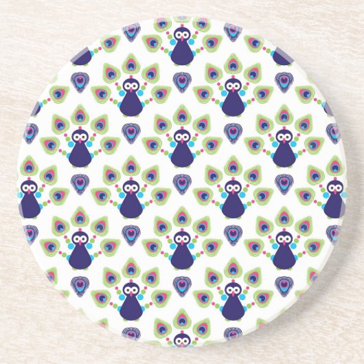 retro india exotische pauw zandsteen onderzetter (Voorkant)