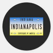 Retro Indianapolis Indiana State License Bord Ronde Sticker (Voorkant)