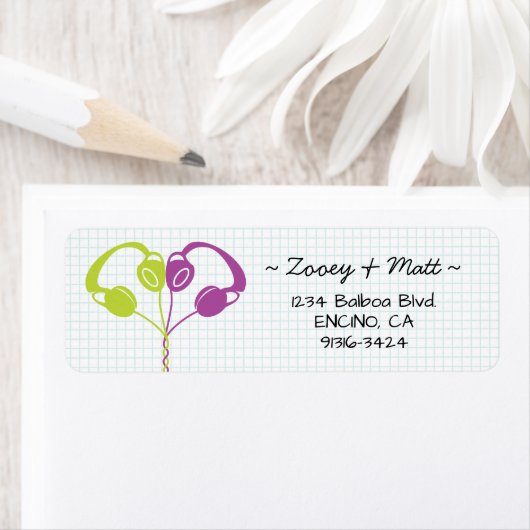 Retro Indie Hoofdtelefoon Hart Wedding Paarse Limo Etiket (Insitu)