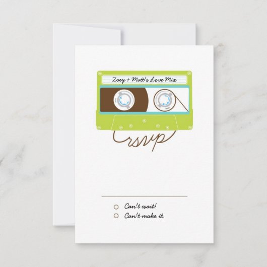 Retro Indie Mixtape Bruiloft Blauw / Limoen Groen RSVP Kaartje (Voorkant)