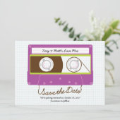 Retro Indie Mixtape Bruiloft (Paars/Limoen) Save The Date (Staand voorkant)