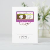 Retro Indie Mixtape Bruiloft (Paarse/Limoen) RSVP Kaartje (Staand voorkant)