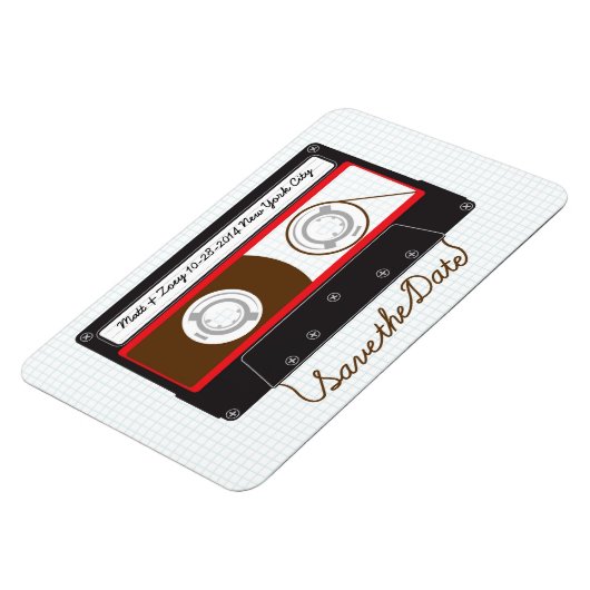 Retro Indie Mixtape Bruiloft Rood, Zwart & Wit Magneet (Linkerzijde)