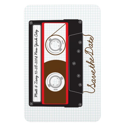 Retro Indie Mixtape Bruiloft Rood, Zwart & Wit Magneet (Verticaal)