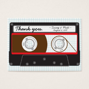 Retro Indie Mixtape Bruiloft Rood, Zwart & Wit Visitekaartjes