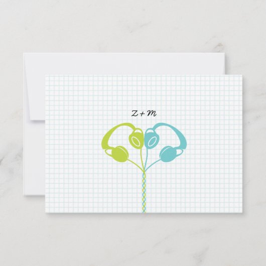 Retro Indie Mixtape Bruiloftsblauw & Limoen RSVP Kaartje (Achterkant)