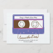Retro Indie Mixtape Paars / Blauw Save the Date (Voorkant)