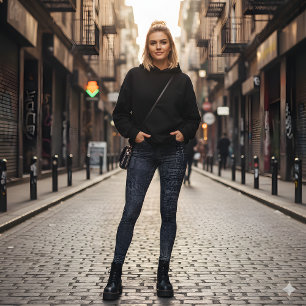 Retro Indigo Grijs Artistieke Textuur Leggings