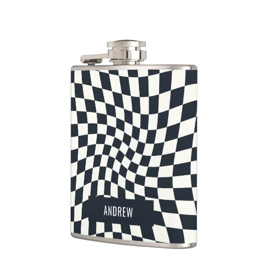 Retro Indigo wit geruit gepersonaliseerd Heupfles (Links)