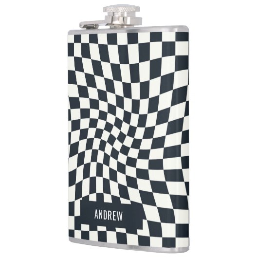 Retro Indigo wit geruit gepersonaliseerd Heupfles (Links)