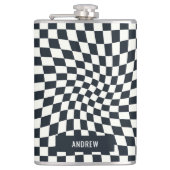 Retro Indigo wit geruit gepersonaliseerd Heupfles (Voorkant)