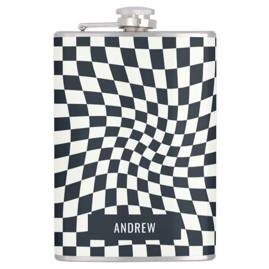 Retro Indigo wit geruit gepersonaliseerd Heupfles (Voorkant)