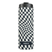 Retro Indigo wit geruit gepersonaliseerd Thermosbeker (Voorkant)