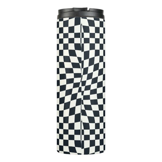 Retro Indigo wit geruit gepersonaliseerd Thermosbeker (Achterkant)