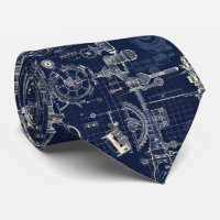 Retro Industrial Blue Print Engineering Stropdas