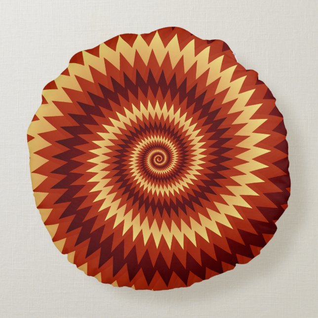 Retro Inferno Spiraal Kunst – Hypnotische Geometri Rond Kussen (Achterkant)